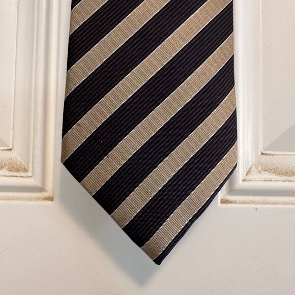 Men's Giorgio Handmade Tie Neckwear Stripe 100% Silk Brown & Tan - Picture 2 of 4